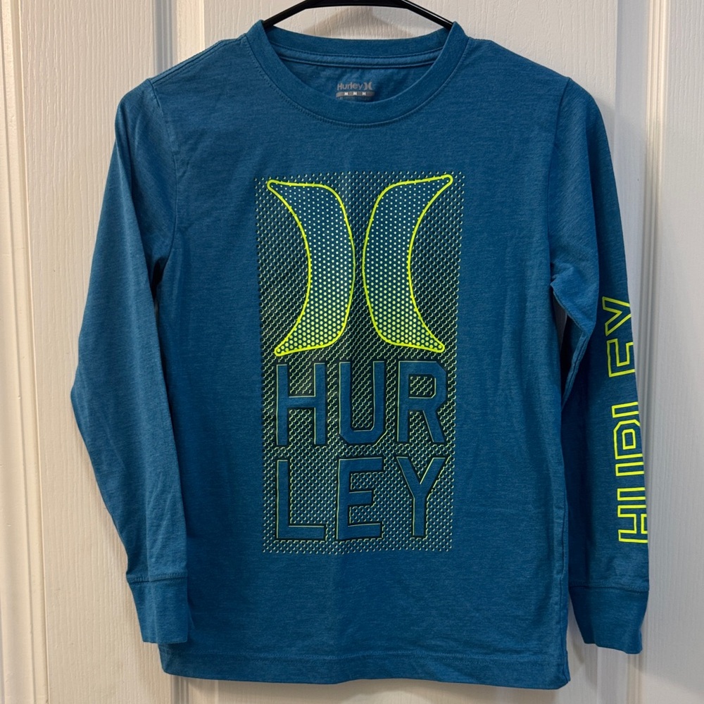 Hurley Teal and Neon Green Kids Long Sleeve Tee